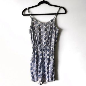 Blue and white china print romper